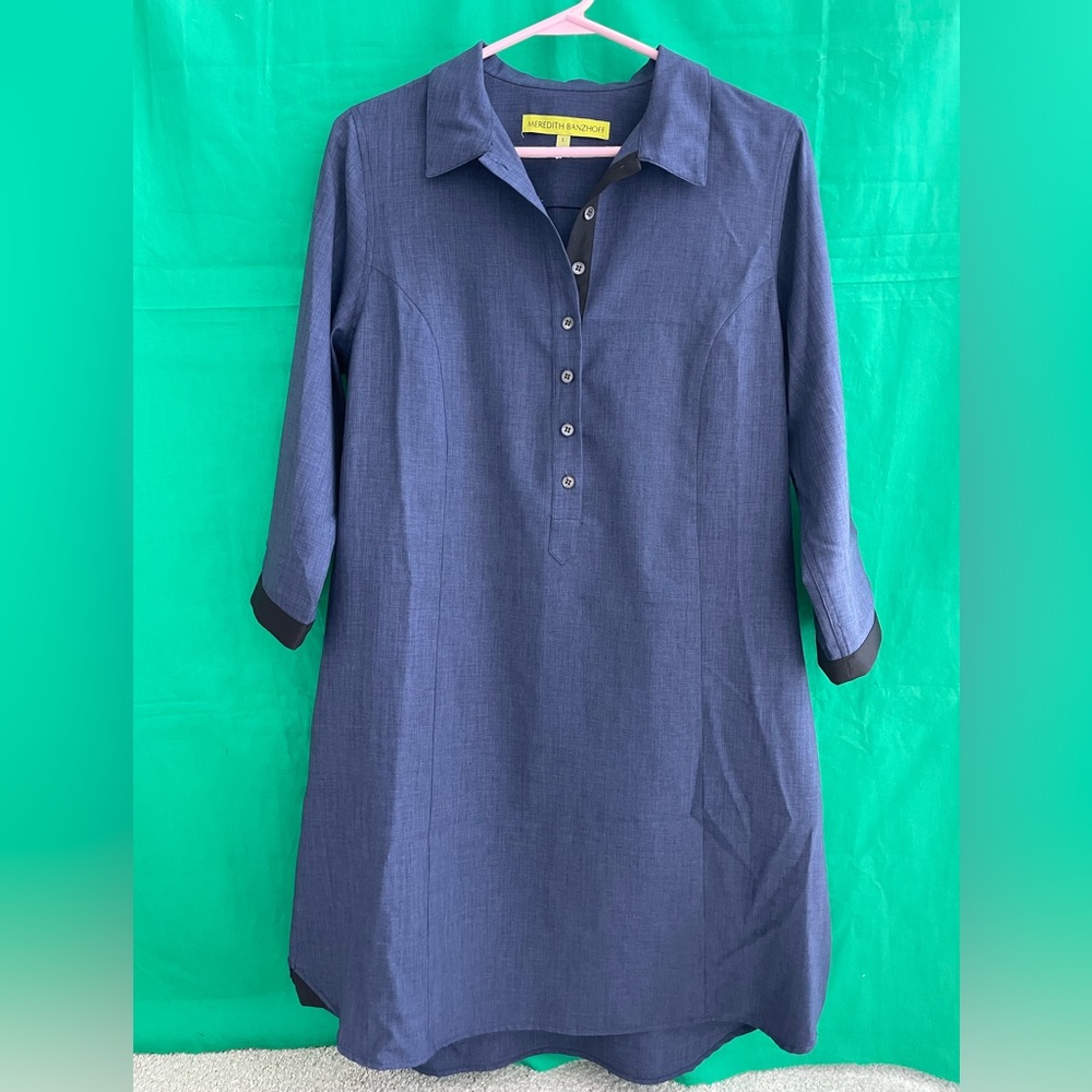 MEREDITH BANZHOFF blue midi shirt dress size L